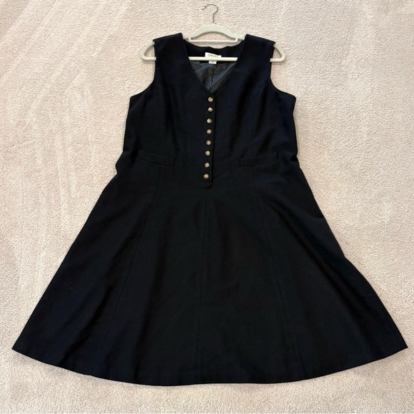 Orvis Dresses & Skirts - Orvis Black Fit & Flare V-Neck Button Up Sleeveless Wool Dress Jumper Sz 16 VTG